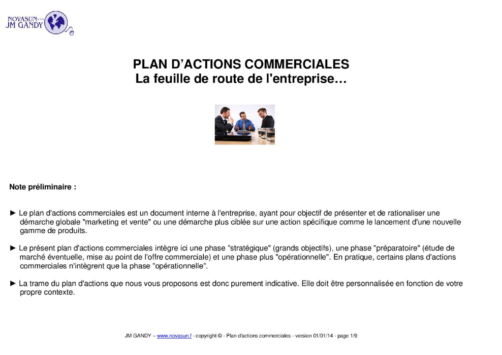 PLAN D’ACTIONS COMMERCIALES: La feuille de route de l&rsquo;entreprise…