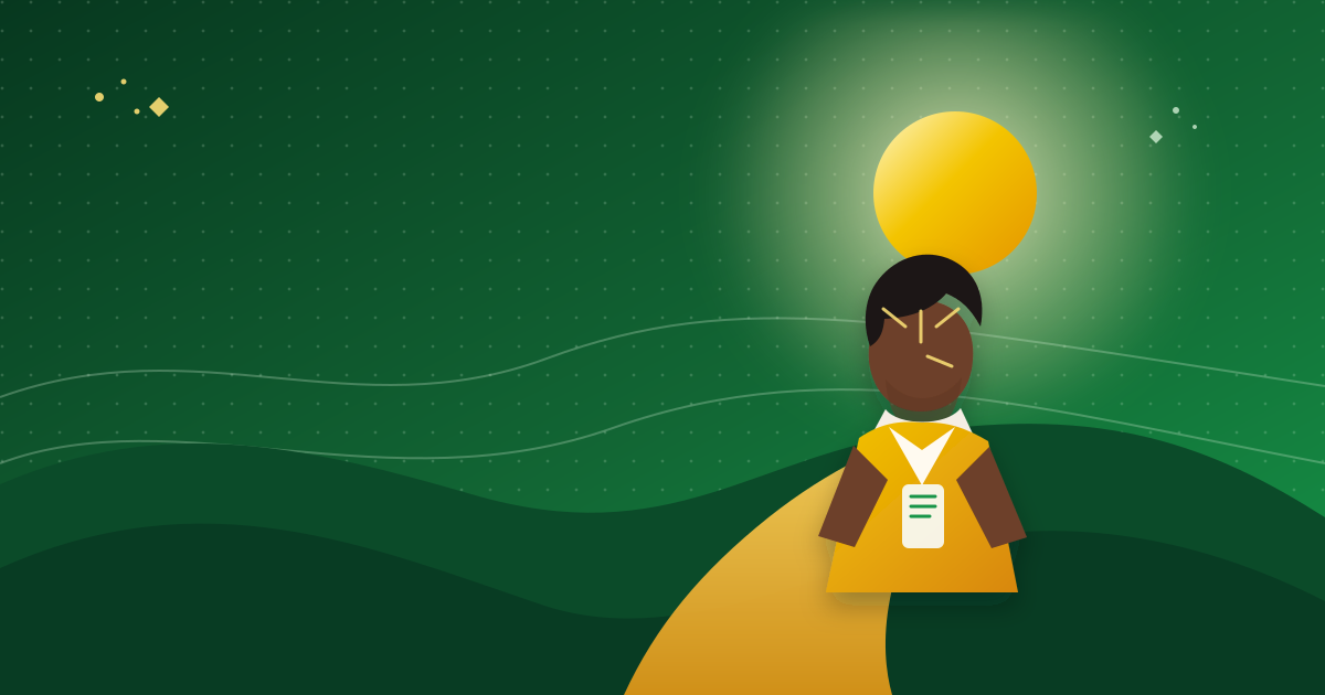 Accueil Illustration d'une jeune professionnelle africaine avançant vers un horizon lumineux, symbole de la mission de vie.